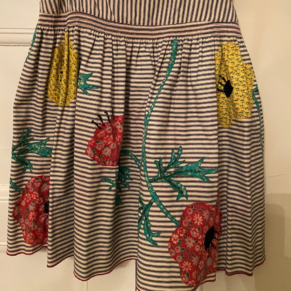 Anna Sui striped floral appliqué high waist skirt